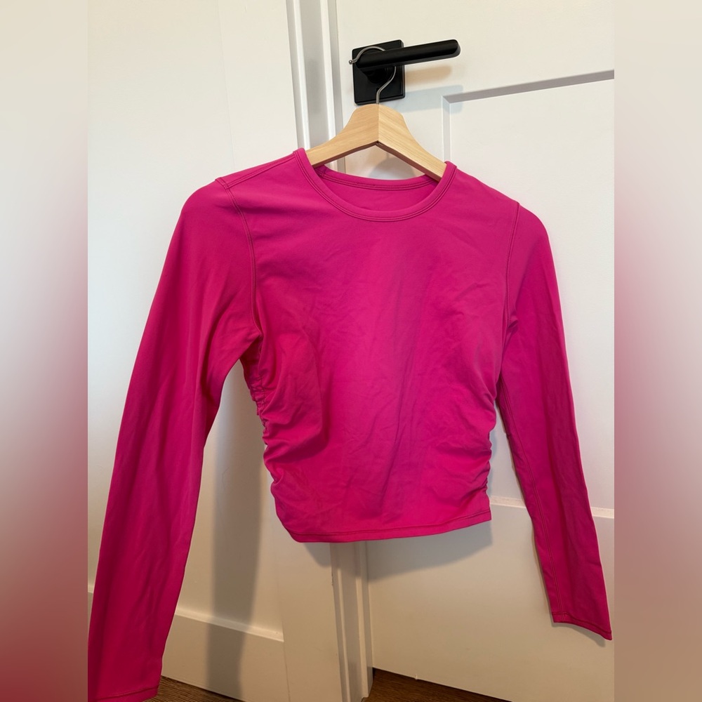 Pink Long Sleeve Women's Cropped Top
